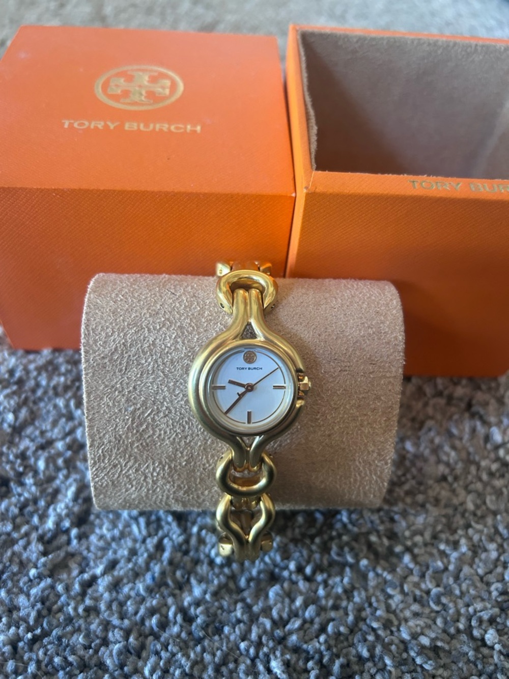 Tory Burch Gold-Tone Link Bracelet Watch with White Dial - Picture 3 of 6